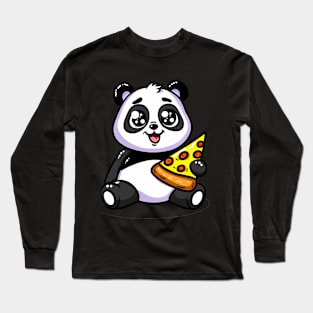 Cute Panda Bear Eating Pizza Long Sleeve T-Shirt